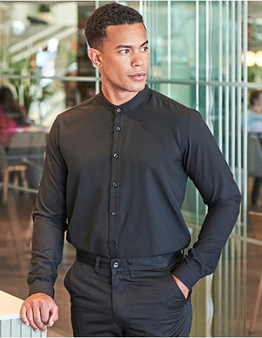 H-H592-Mens Mandarin Shirt Roll Tab Sleeve